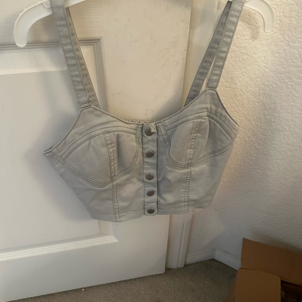 Gray/Blue Denim Button-Up Crop Top